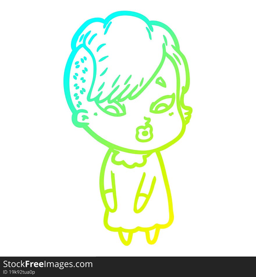 cold gradient line drawing cartoon surprised girl