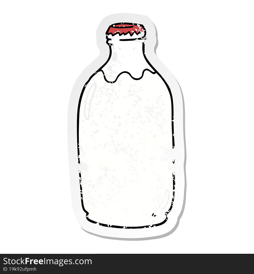 Distressed Sticker Of A Cartoon Milk Bottle