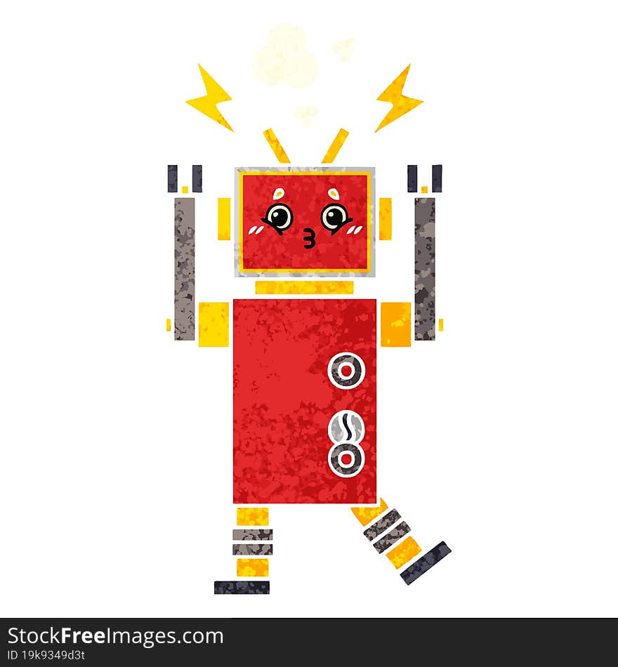 retro illustration style cartoon robot