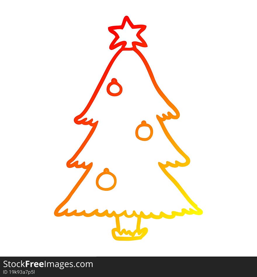 warm gradient line drawing of a christmas tree