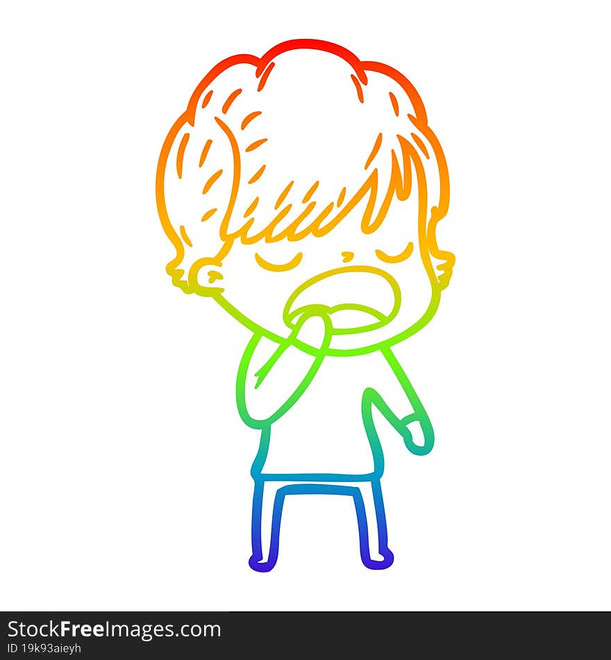 rainbow gradient line drawing cartoon woman talking