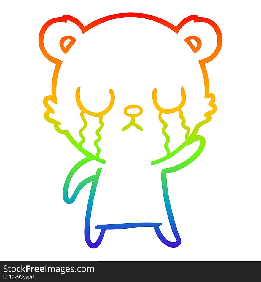 rainbow gradient line drawing crying cartoon bear