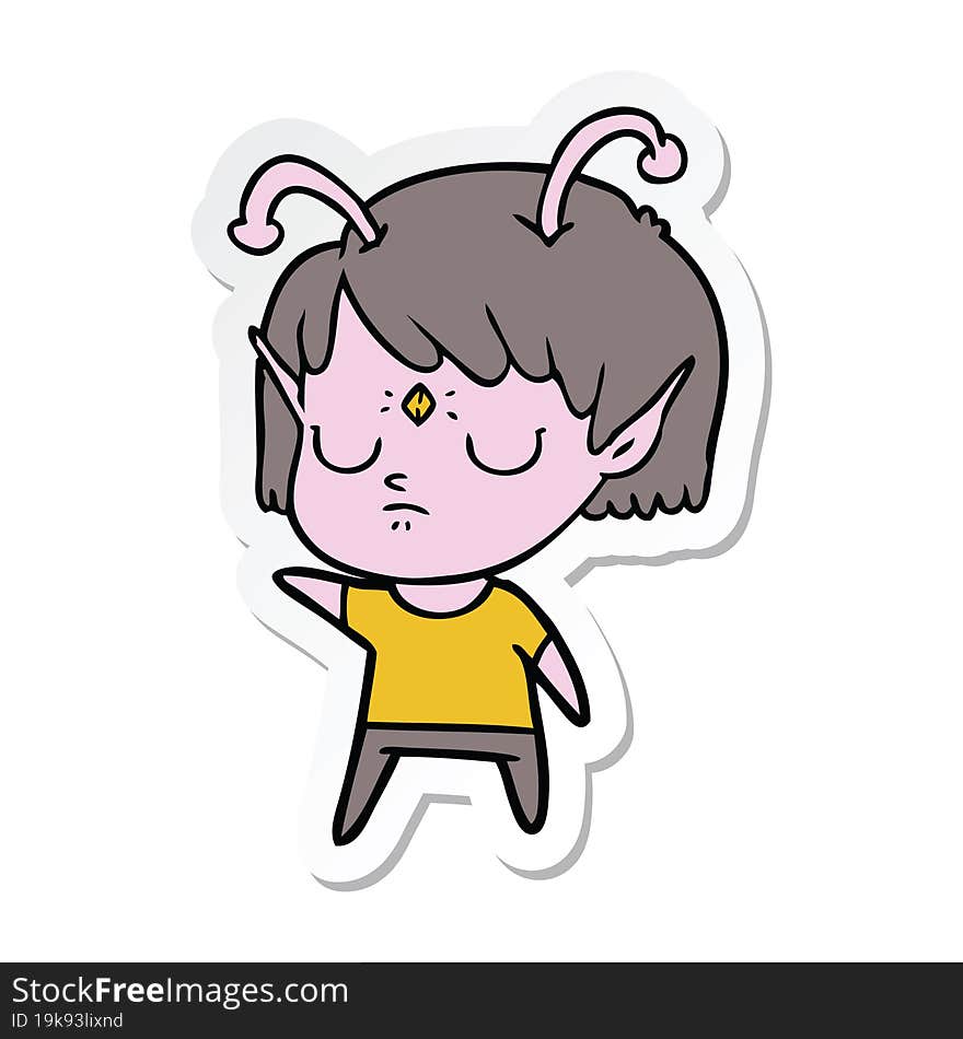 sticker of a cartoon alien girl