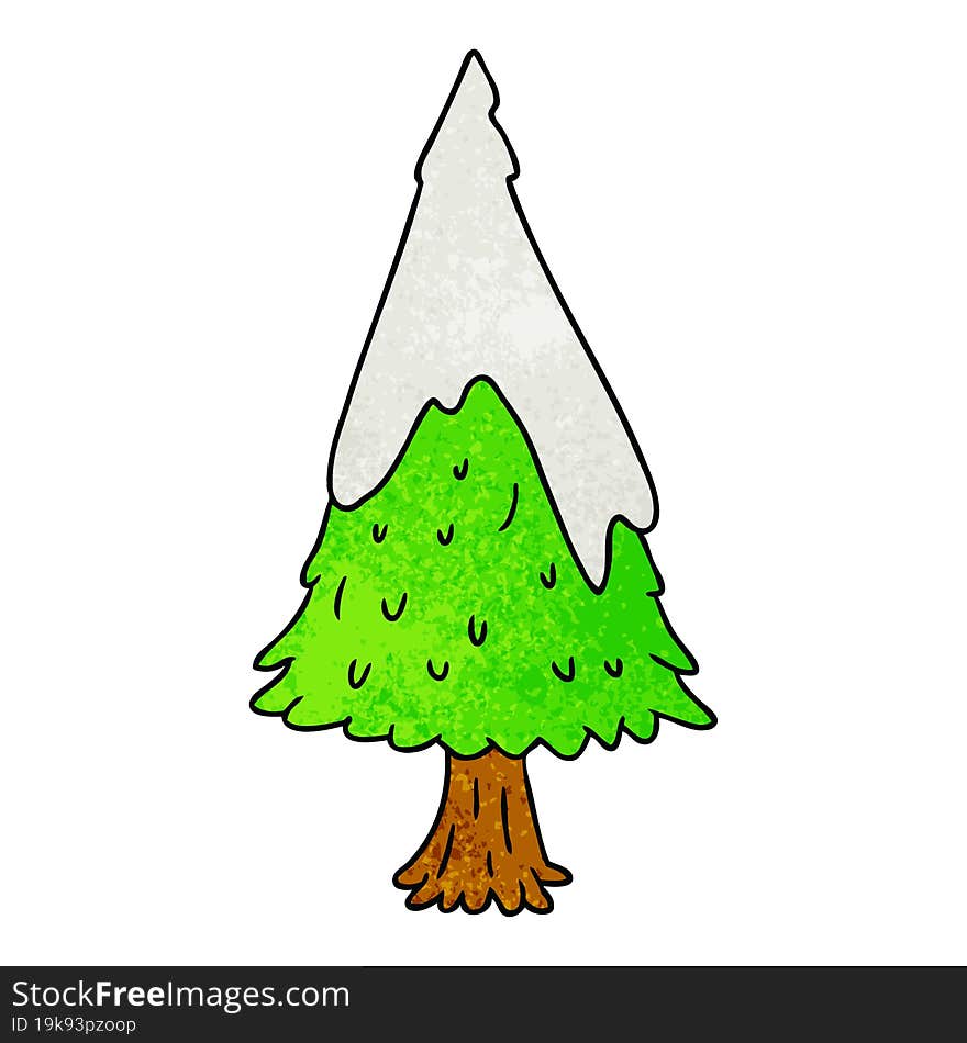 textured cartoon doodle single snow covered tree