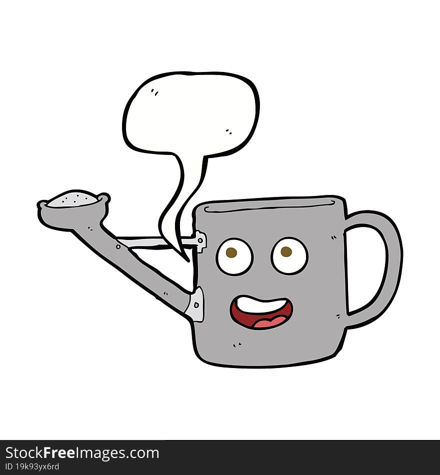 watering can cartoon with speech bubble