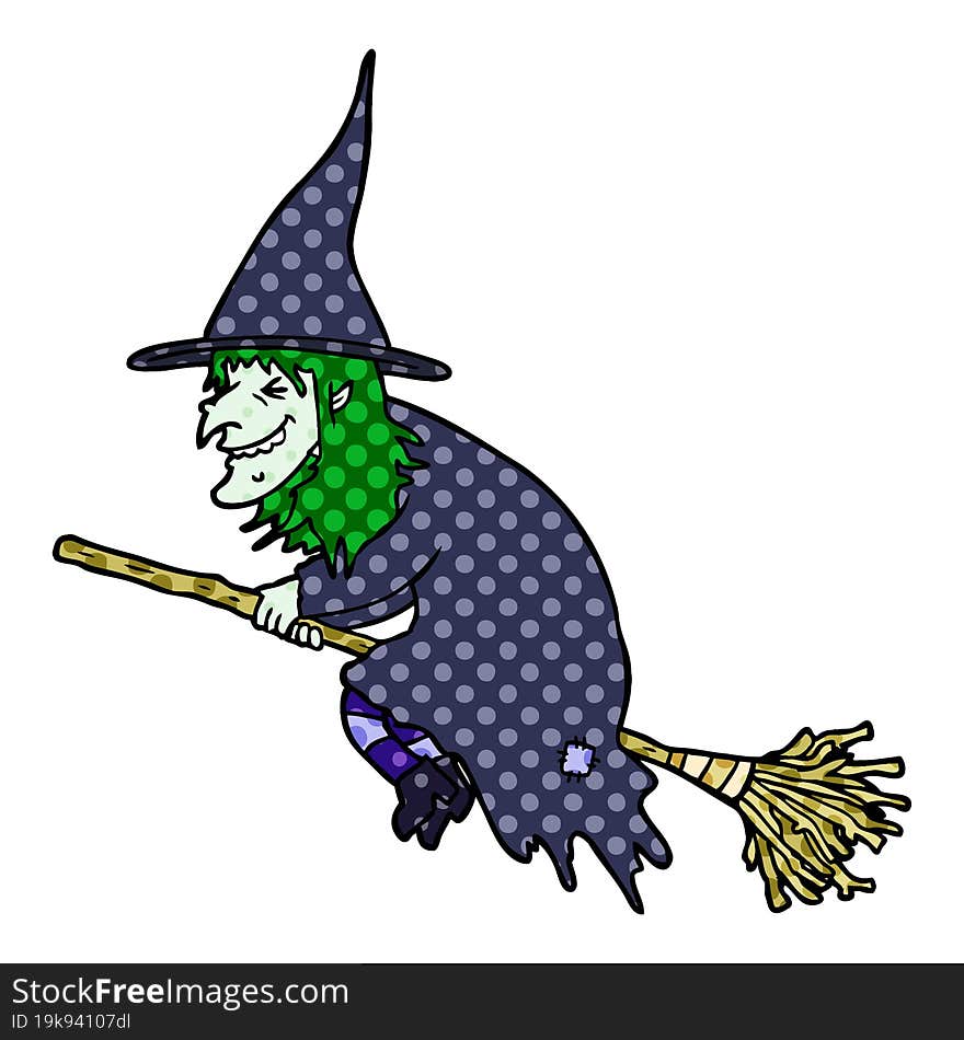 cartoon witch on broom. cartoon witch on broom