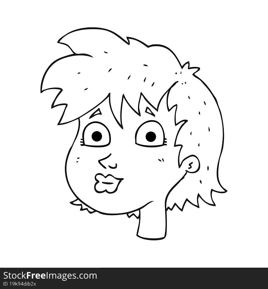 Black And White Cartoon Female Face