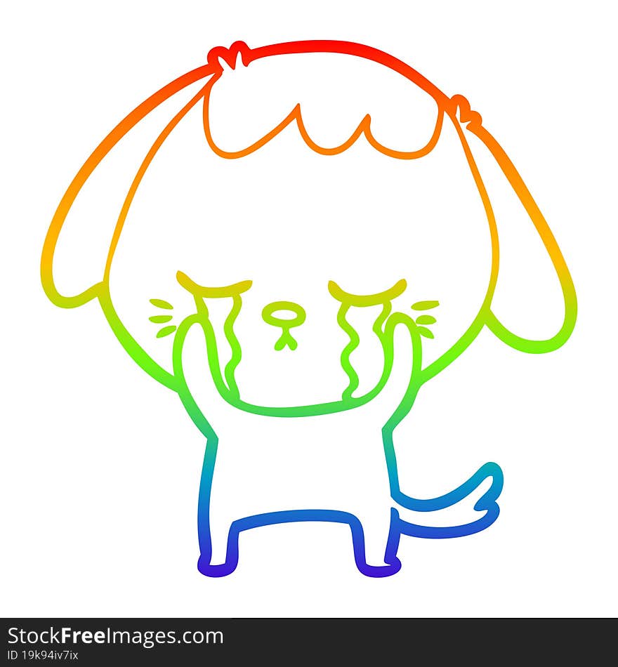 rainbow gradient line drawing of a cute puppy crying cartoon