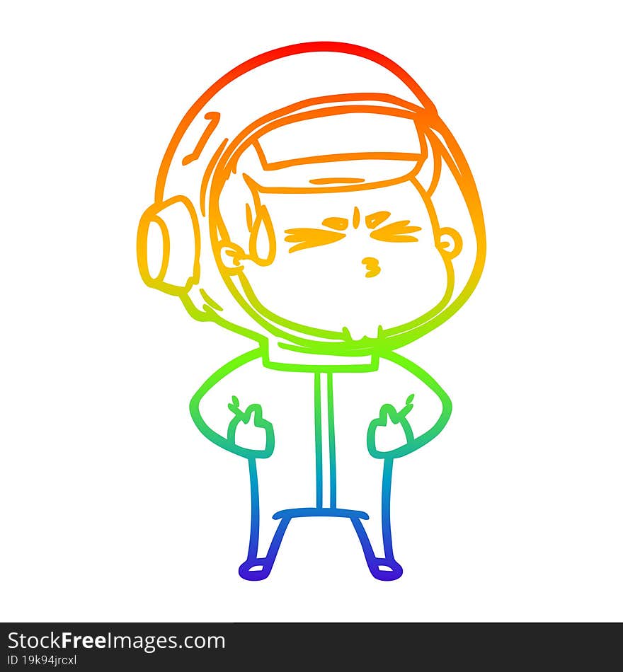 rainbow gradient line drawing cartoon stressed astronaut