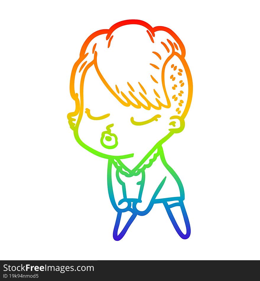 rainbow gradient line drawing cartoon pretty hipster girl