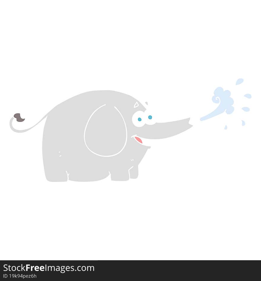 flat color illustration of a cartoon elephant squirting water