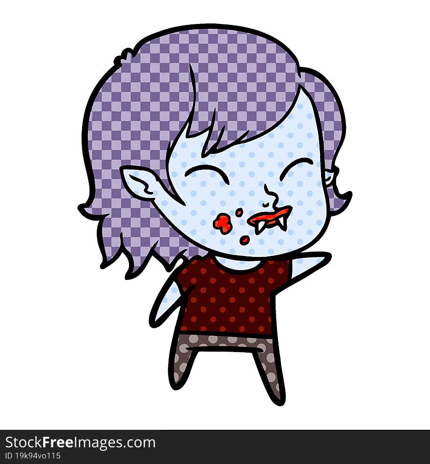 cartoon vampire girl with blood on cheek. cartoon vampire girl with blood on cheek