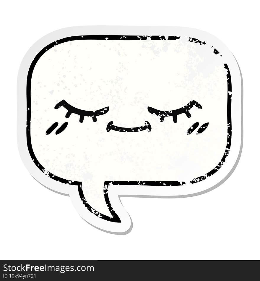 distressed sticker of a cute cartoon speech bubble