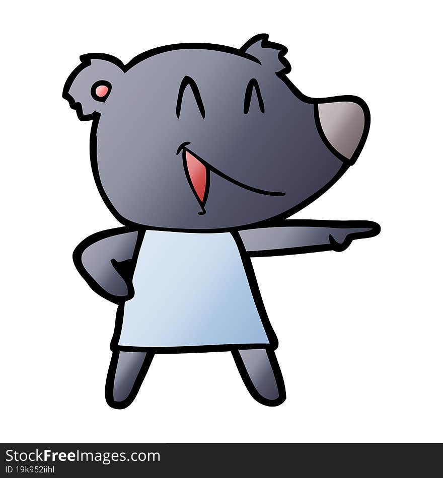 cartoon bear in dress laughing and pointing. cartoon bear in dress laughing and pointing