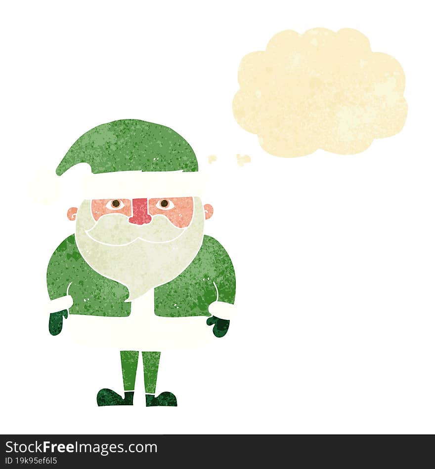 cartoon happy santa claus with thought bubble