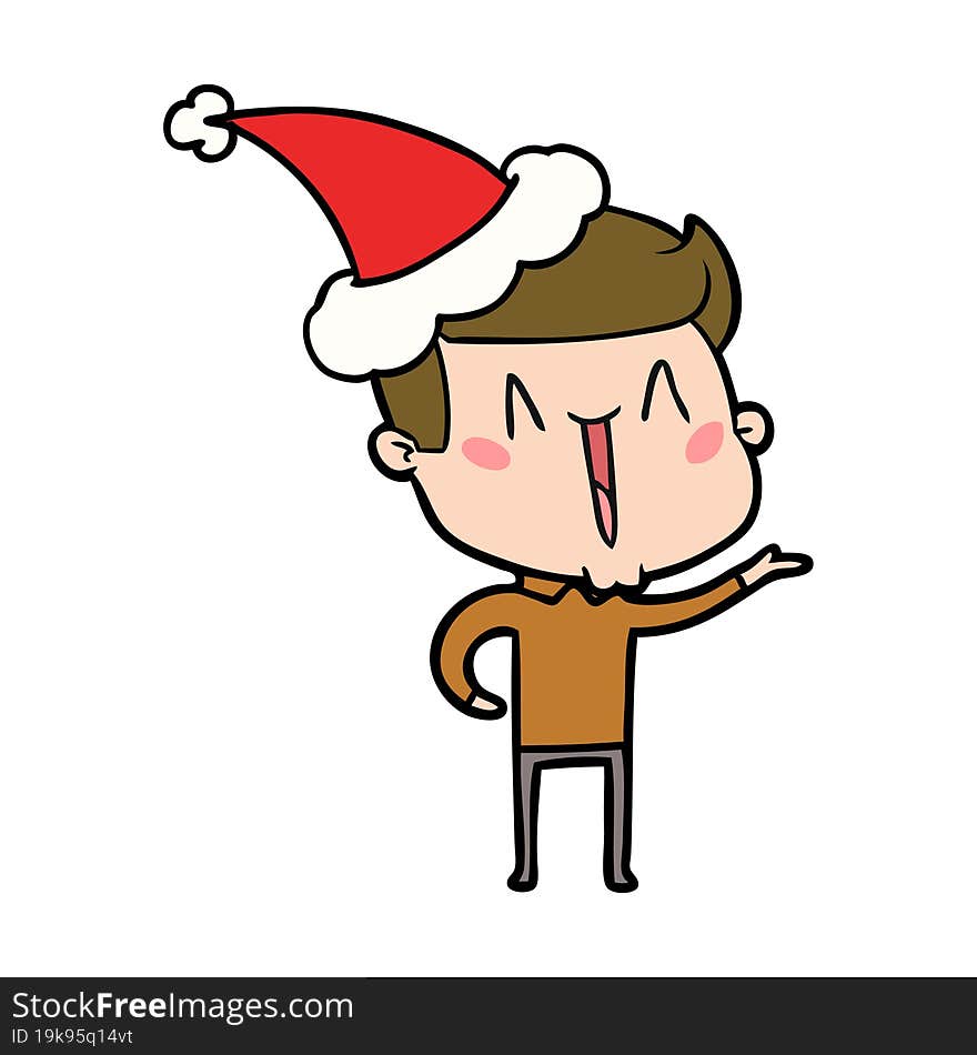 line drawing of a excited man wearing santa hat