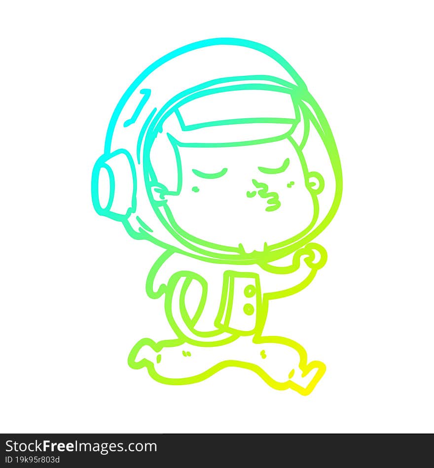 cold gradient line drawing cartoon confident astronaut running