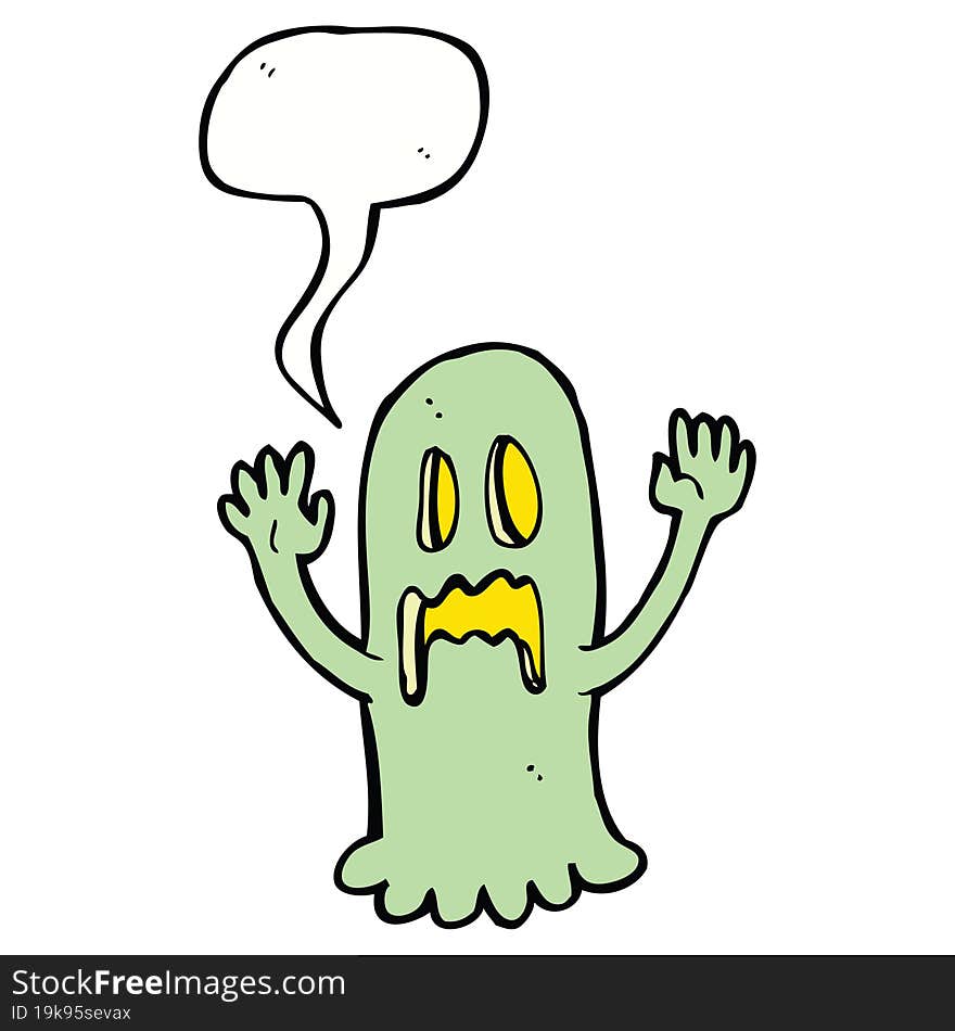 cartoon spooky ghost with speech bubble