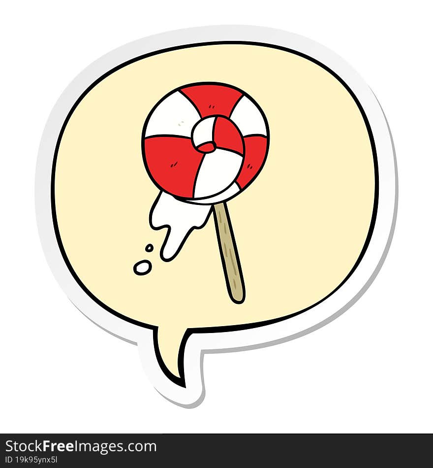 cartoon traditional lollipop and speech bubble sticker