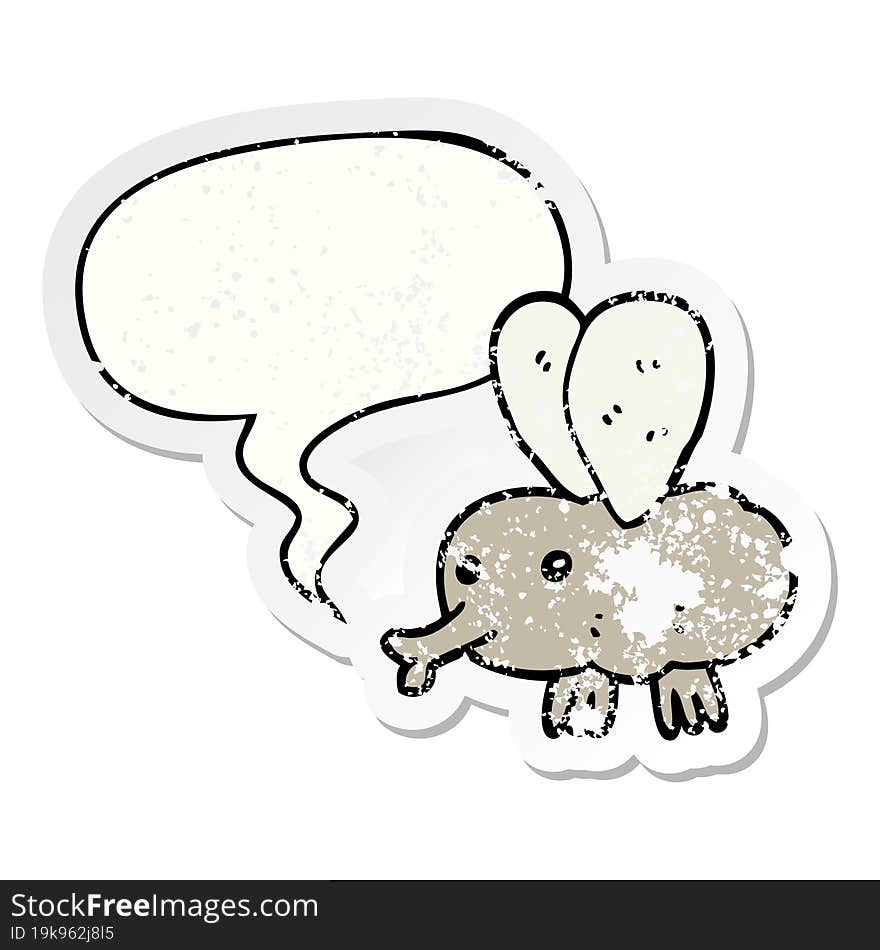 cartoon fly and speech bubble distressed sticker