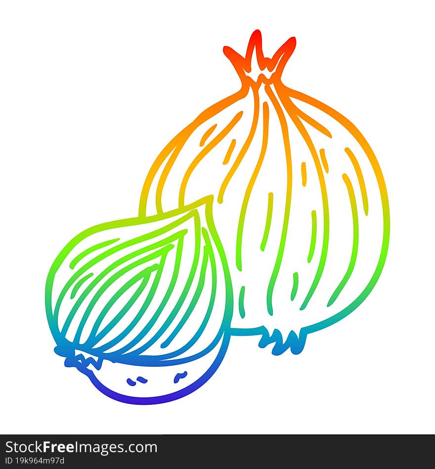 rainbow gradient line drawing of a cartoon onion