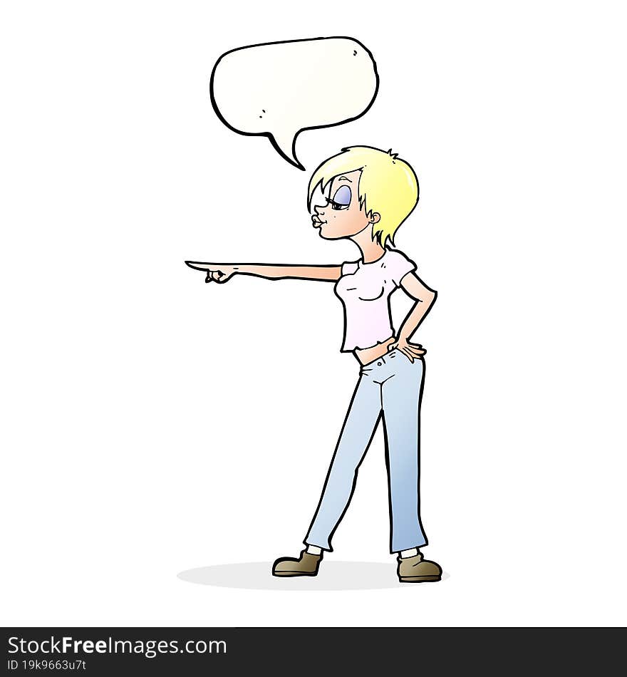 Cartoon Woman Pointing With Speech Bubble