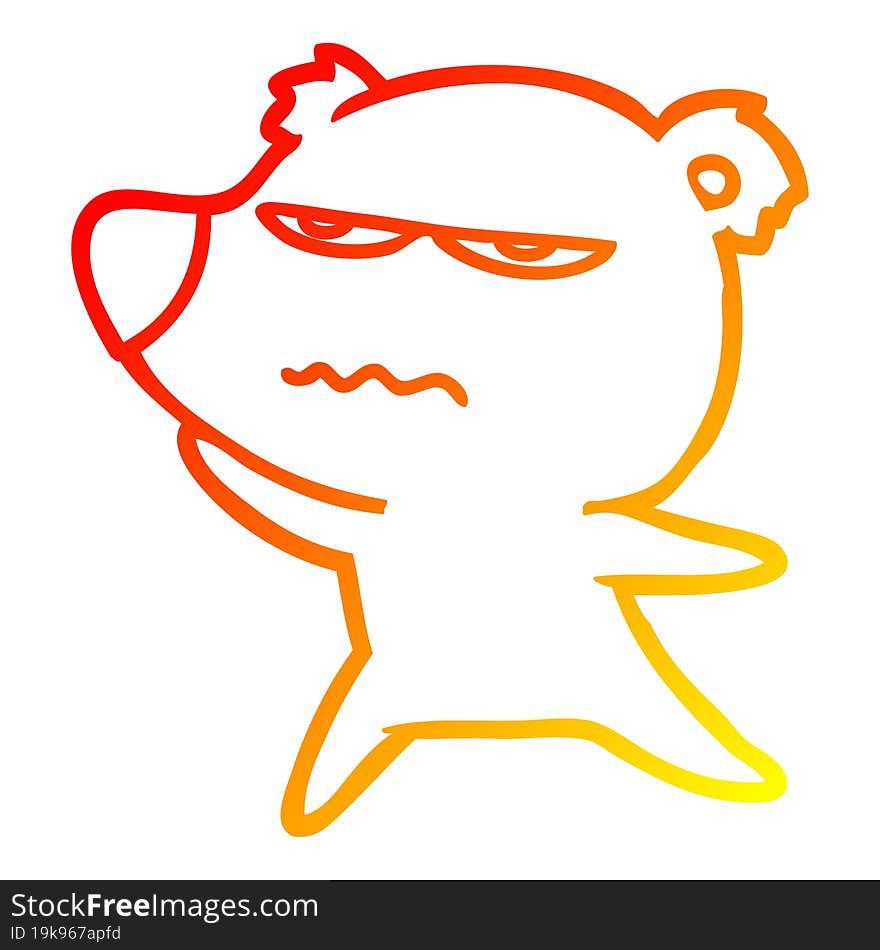 warm gradient line drawing of a angry bear cartoon