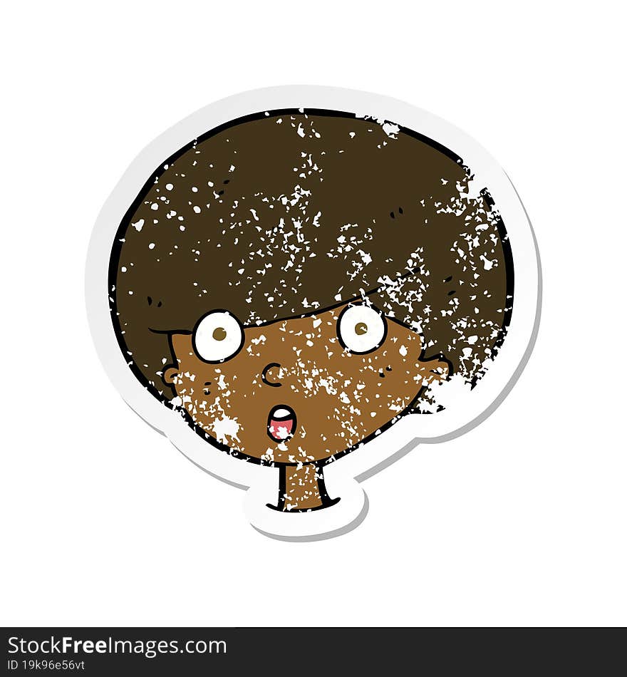 retro distressed sticker of a cartoon surprised boy