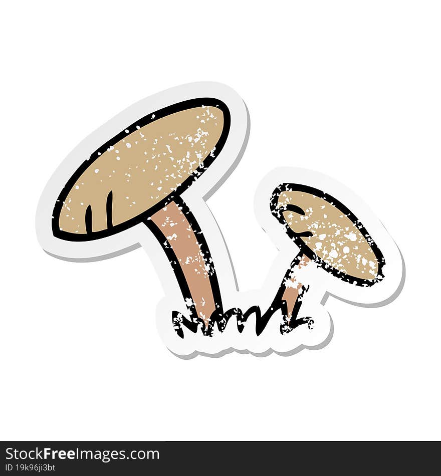 distressed sticker cartoon doodle of some mushrooms