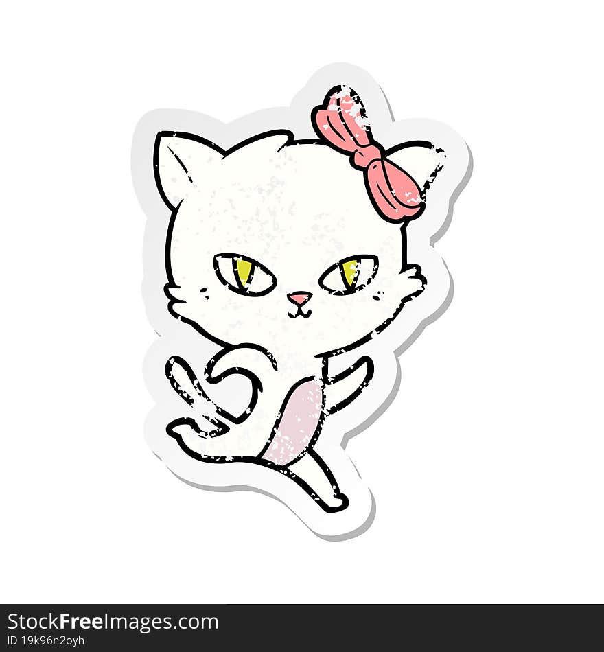 Distressed Sticker Of A Cute Cartoon Cat