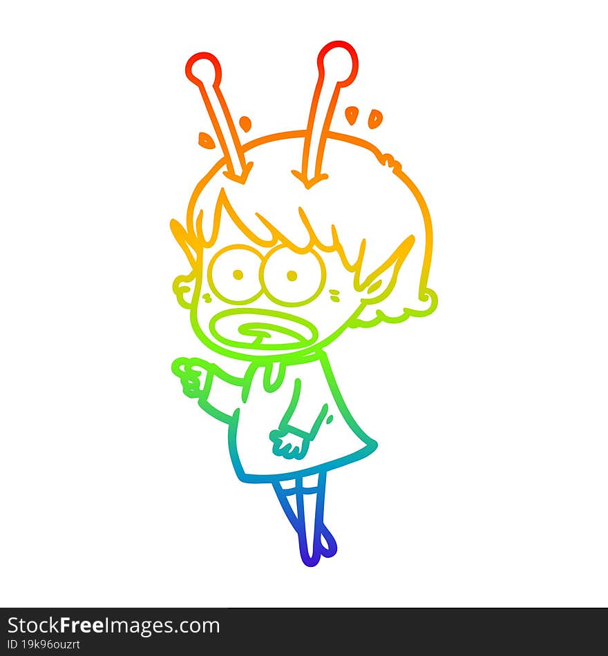 rainbow gradient line drawing cartoon shocked alien girl