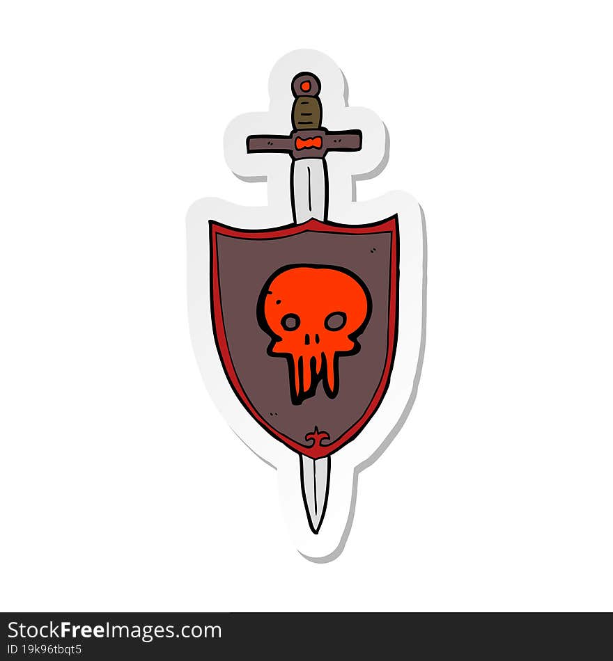 Sticker Of A Cartoon Heraldic Shield With Skull