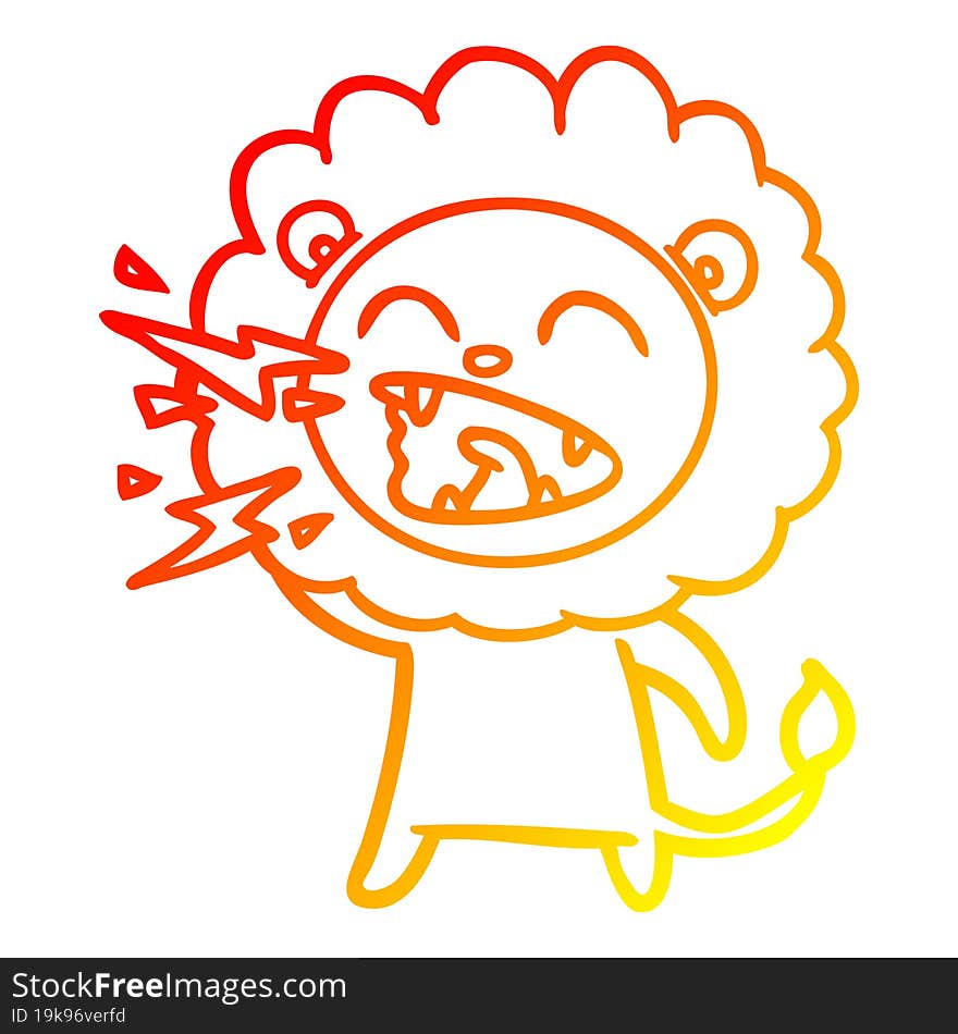 warm gradient line drawing cartoon roaring lion