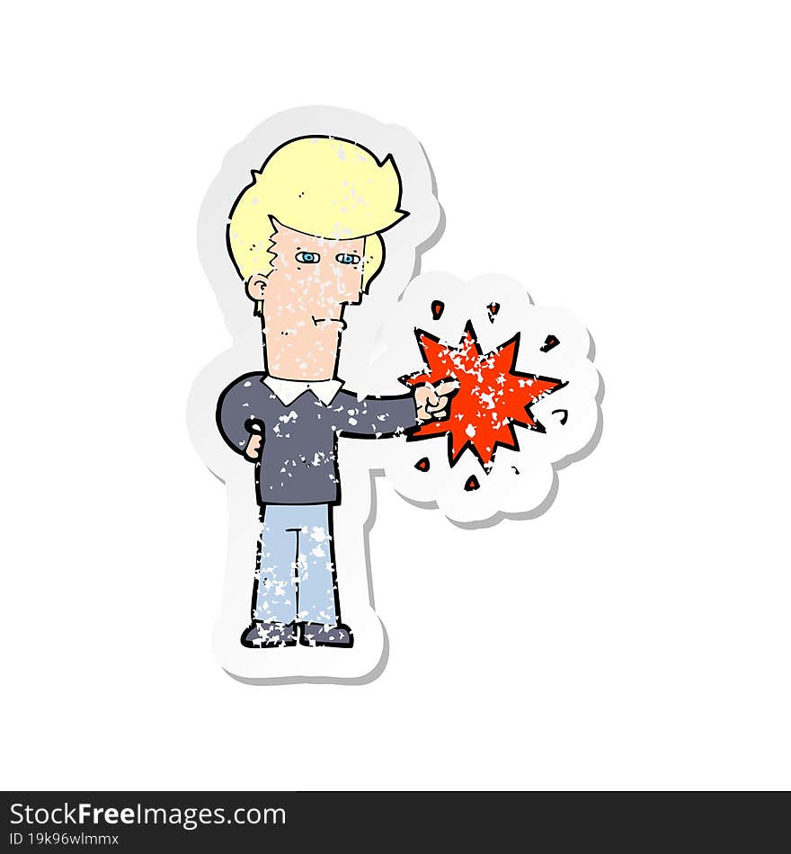 Retro Distressed Sticker Of A Cartoon Man Pointing