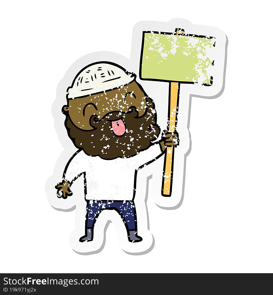 distressed sticker of a bearded protester cartoon