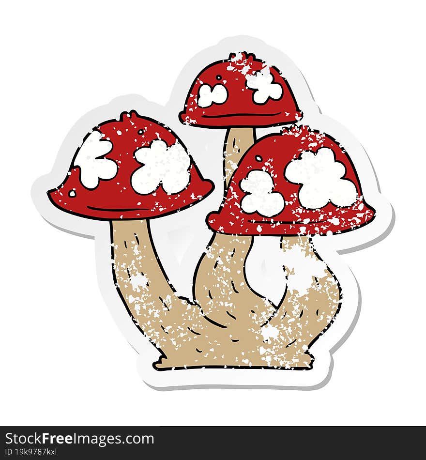 distressed sticker of a cartoon mushrooms