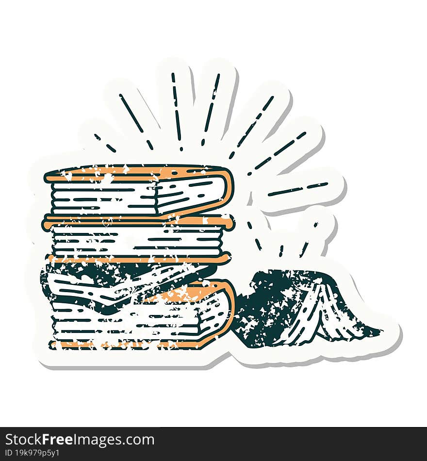 Grunge Sticker Of Tattoo Style Stack Of Books