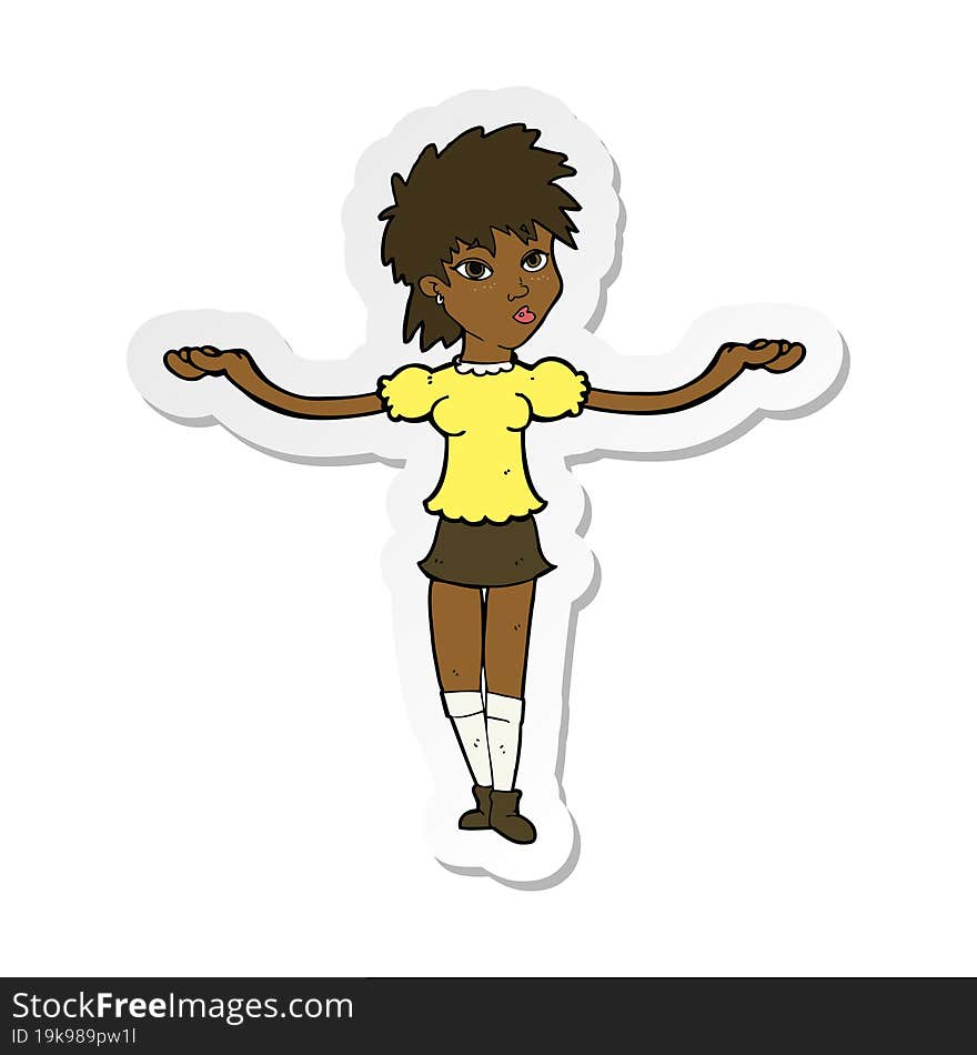 Sticker Of A Cartoon Woman Shrugging Shoulders