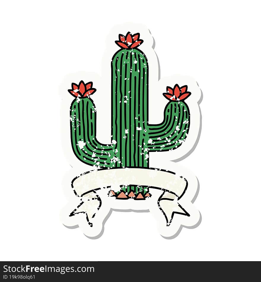 worn old sticker with banner of a cactus. worn old sticker with banner of a cactus