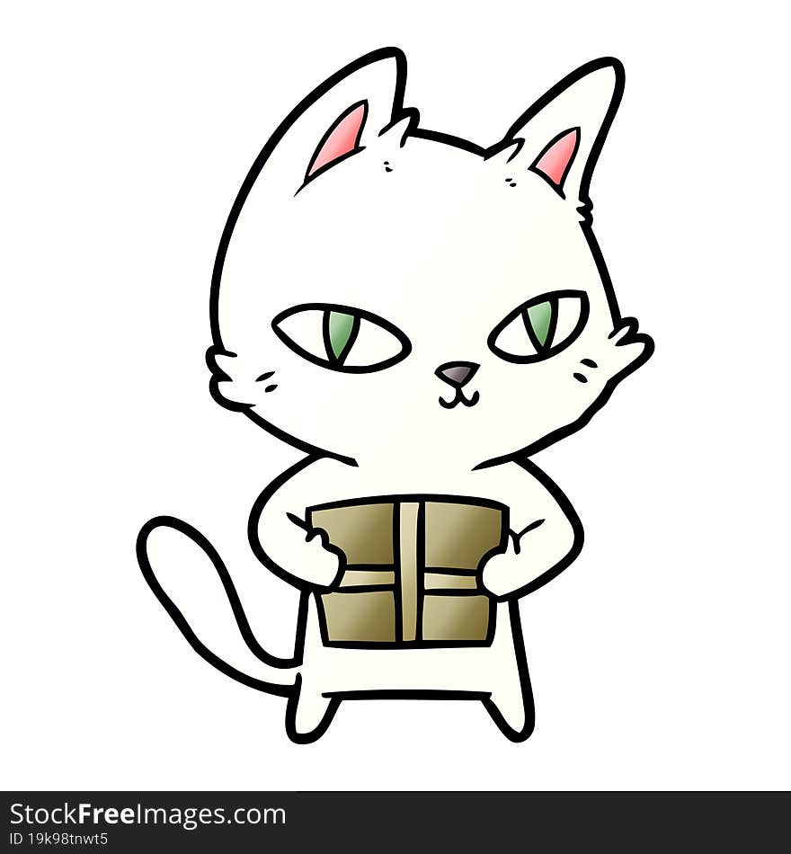 cartoon cat holding parcel. cartoon cat holding parcel