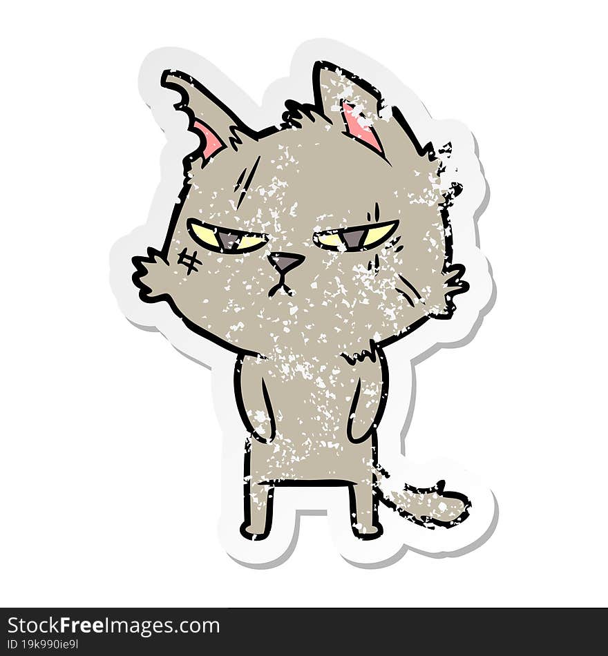 Distressed Sticker Of A Tough Cartoon Cat