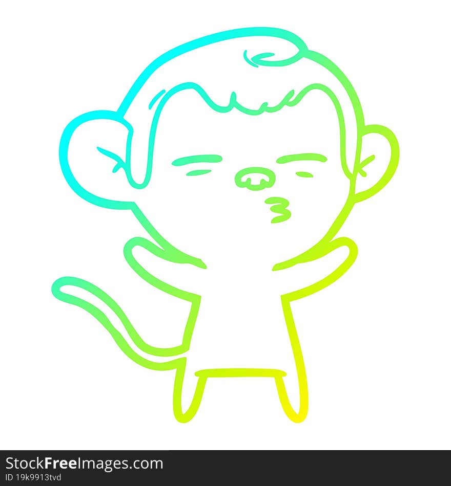 Cold Gradient Line Drawing Cartoon Suspicious Monkey