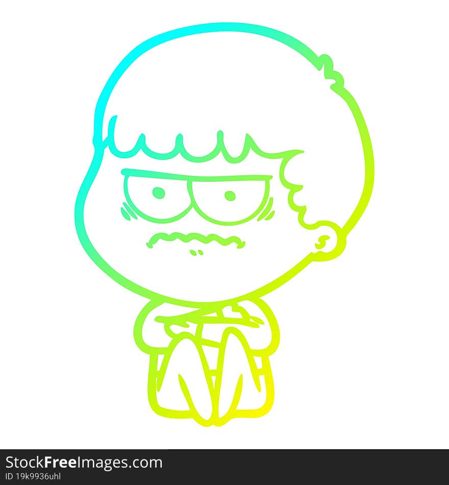 cold gradient line drawing cartoon annoyed man