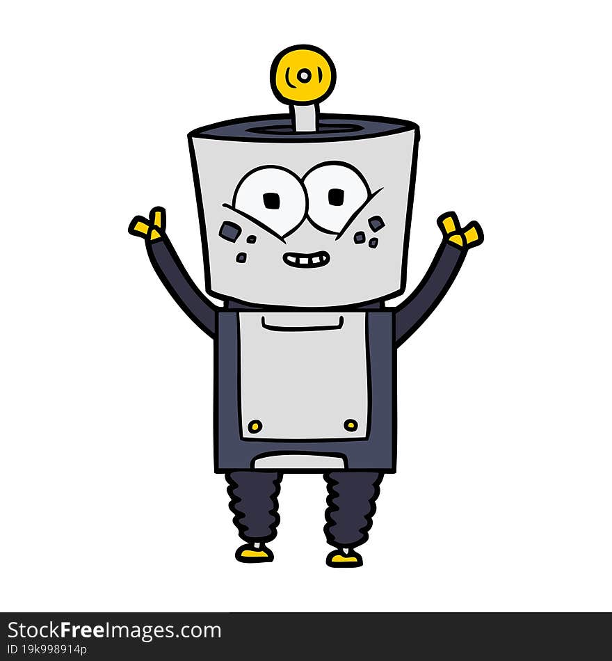 happy cartoon robot waving hello. happy cartoon robot waving hello