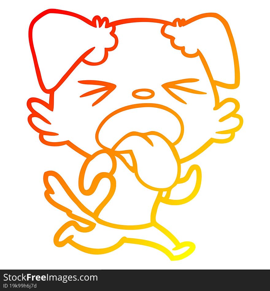 warm gradient line drawing of a cartoon disgusted dog