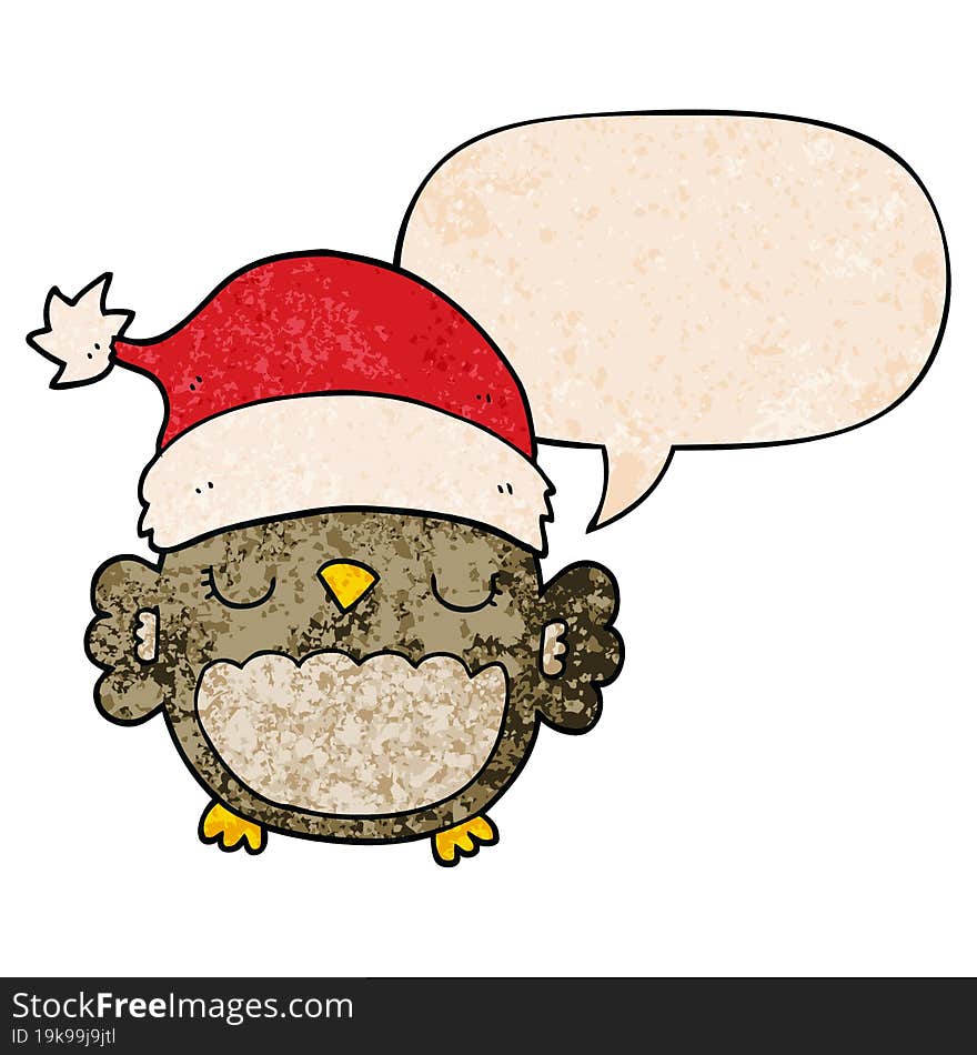 cute christmas owl and speech bubble in retro texture style