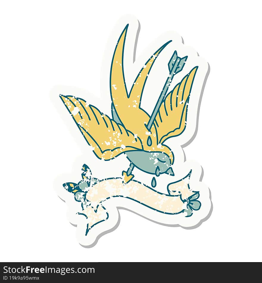 Grunge Sticker With Banner Of A Swallow Crying