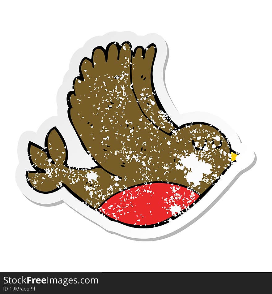 distressed sticker of a cartoon flying bird