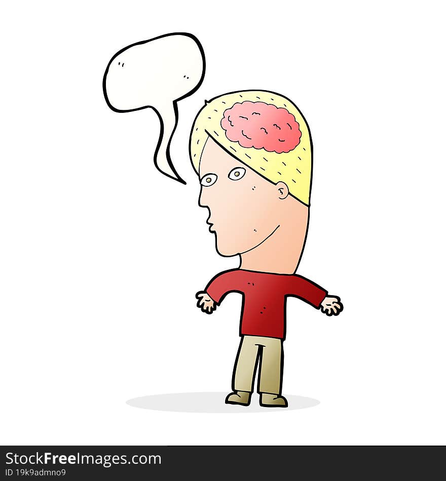 Cartoon Man With Brain Symbol With Speech Bubble