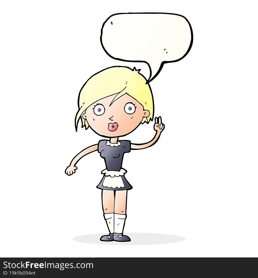 cartoon waitress making hand gesture with speech bubble